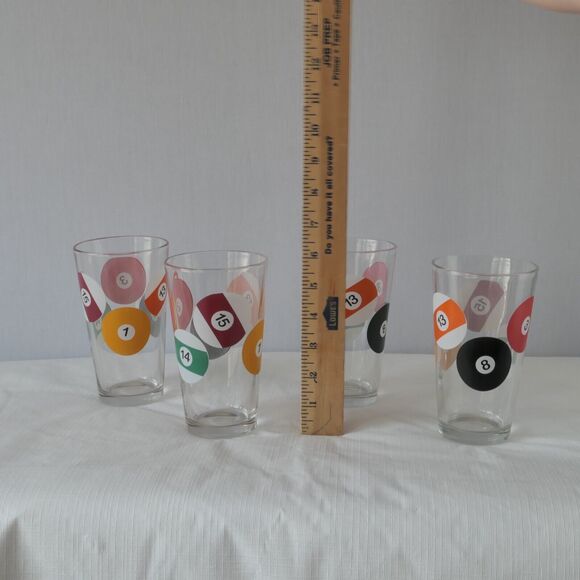 NOS LUMINARC Pool Parlor Pub Pint Glasses 16 oz Set of 4 NIB Bar Decor Arcade - Picture 5 of 7
